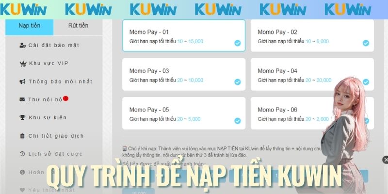 Quy trình để nạp tiền KUWIN